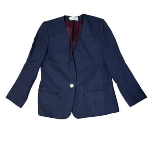Russ Classic Navy Wool Blazer Sz 12P Collarless